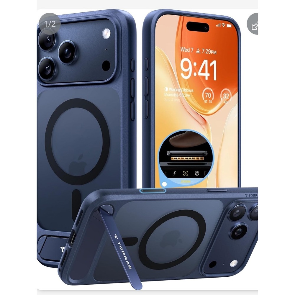 TORRAS for iPhone 17 Pro Case‎ Deep Blue Magsafe Protection Kickstand